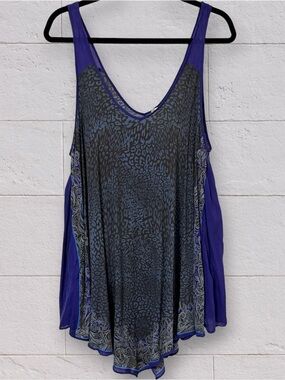 Free People Intimately Leopard Print Tunic /Slip Dress XS/S Blue Purple Indigo